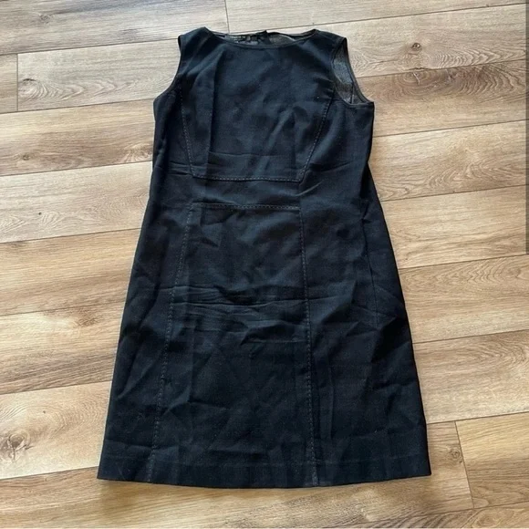 $598 NWT Lafayette 148 Medium Black Brett Stretch Wool Sheath Dress Sleeveless